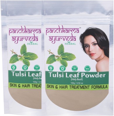 Panchkarma Ayurveda Pack Of 2 Herbal & Natural Tulsi Leaf Powder For Fairness Sun-Tan Acne-Spot Face Pack & Hair Shine Anti-Hair-Fall Hair Pack (Holy Basil)(200 g)