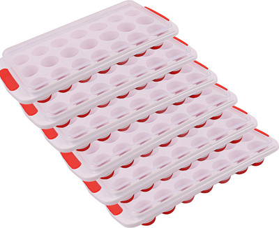 KUBER INDUSTRIES Silicone Pop-up Ice Tray with Transparent LID, Ice Tray Freezer,21 Ice Cube Tray, Ice Tray - Pack of 6 -CTKTC6020 Multicolor Silicone Ice Cube Tray(Pack of6)