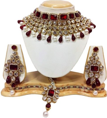 Shining Diva Crystal Gold-plated Maroon Jewellery Set(Pack of 1)