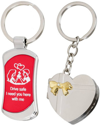 MGP FASHION Heart Shape Mini Photo Frame Double Sided With Drive Safe Message Your Loved Once Red Party Gift Girl Boy Men Women Friend Keyring Combo Key Chain