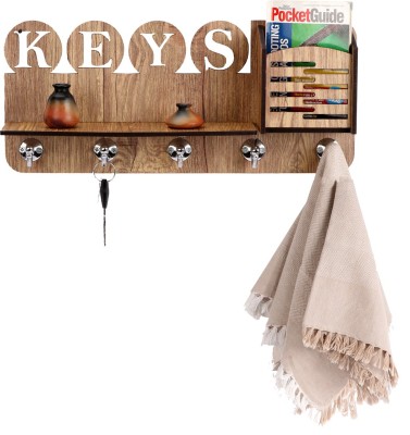 SEHAZ ARTWORKS Right-Keys-Big-Keyholder Wood Key Holder(5 Hooks, Beige)