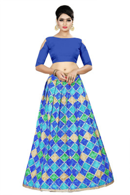 Mozila Printed Semi Stitched Lehenga & Crop Top(Blue) Mozila Printed Semi Stitched Lehenga & Crop Top(Blue)