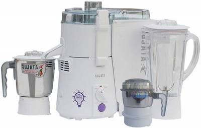 Sujata POWERMATIC PLUS WITH FREE CHUTNEY JAR 900 WATTS 900 Juicer Mixer Grinder (3 Jars, White)