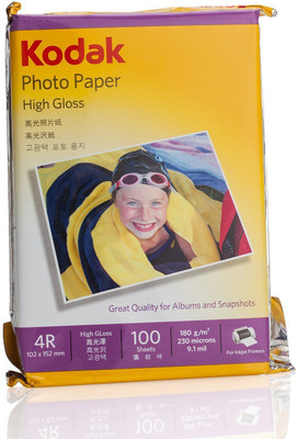 Kodak High Gloss 180GSM 4R ( 102 x 152 mm) Photo Paper For a Lifetime of MEMORIES 100 sheet (pack of 1) Plain 4R (4x6) Photo Paper(Set of 1, White)