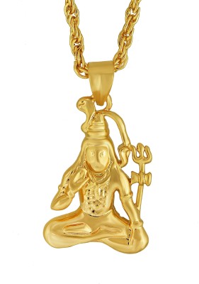 Morvi Gold plated Brass Lord Shiva Mahadev Bholenath God chain pendant necklace Temple jewellery for Men and Women Gold-plated Brass Pendant