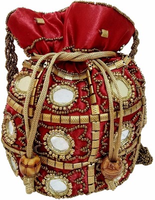 Unique Fashion Mirror Design Maroon Multi-Color Potli Bag with Beads for Girls/Women Potli