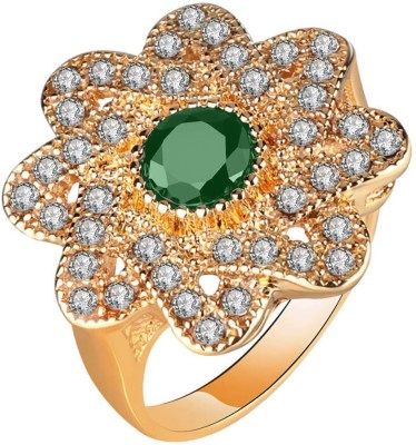 Deevam Shining Star Green Metal Cubic Zirconia Gold Plated Ring