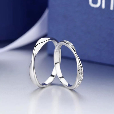 MYKI Elegant & Stunning Love Couple Adjustable Ring Stainless Steel Swarovski Crystal Sterling Silver Plated Ring Set