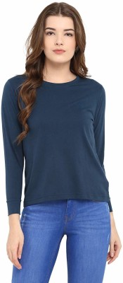 CHKOKKO Self Design Women Round Neck Blue T-Shirt