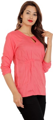 Fab Star Casual 3/4 Sleeve Solid Women Pink Top