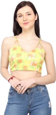 ESS EMM CLOTHING Casual Noodle Strap Printed Women Yellow Top