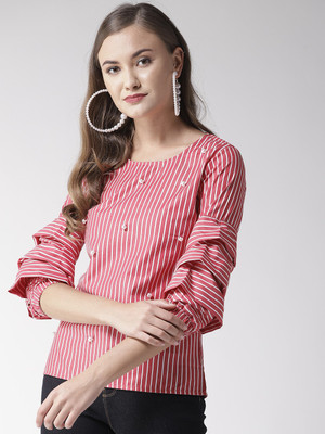 Style Quotient Casual 3/4 Sleeve Striped Women Red, White Top