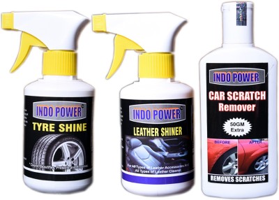 INDOPOWER TYRE SHINER GUN 250ml.+LEATHER SHINER GUN 250ml.+CAR SCRATCH REMOVER 200gm. COV139 Vehicle Interior Cleaner(700 ml)