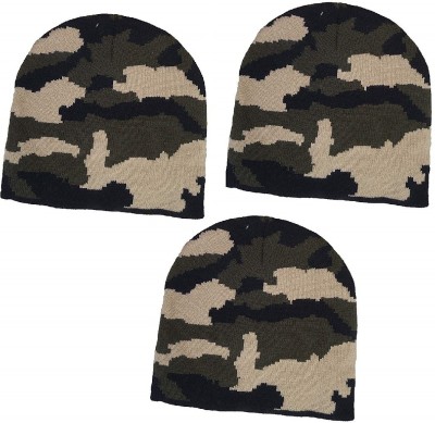 Kolva Printed Beanie Cap(Pack of 3)