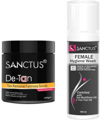 

SANCTUS D-TAN Tan Removal Fairness Scrub AND Female Hygiene Wash Combo (100gm + 100ml)(Set of 2)