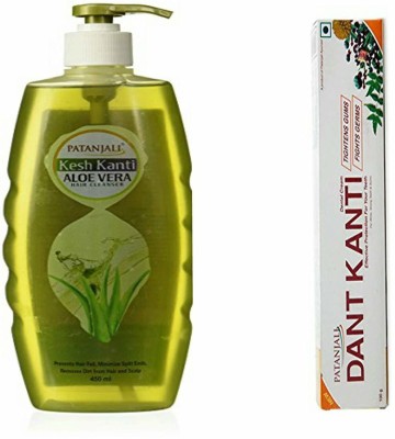 PATANJALI Natural Toothpaste & Aloevera Shampoo 450ml(2 Items in the set)