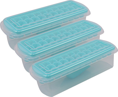 KUBER INDUSTRIES Plastic Ice Tray With Storage Box, Spoon And Transparent Cover Lid, Random Colors (32 Cubes), Pack of 3- Multicolor Silicone Ice Cube Tray(Pack of3)