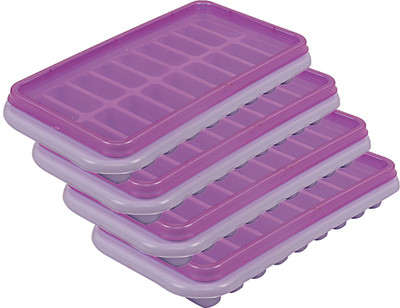 KUBER INDUSTRIES Silicone BPA Free Reusable Ice Cube Trays with Removable Lid Set of 4, 18 Cubes -CTKTC6027 Purple Silicone Ice Cube Tray(Pack of4)