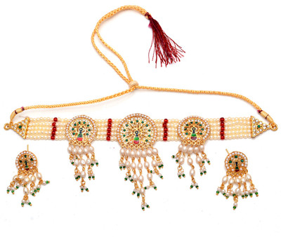 mohit jewellers Alloy Gold-plated White, Green, Red Jewellery Set(Pack of 1)