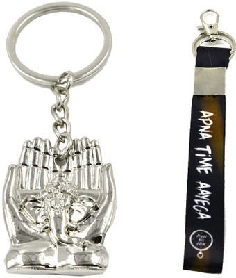 faynci Palm Ganesha Silver Color with Aapna Time Aayega Combo Key Chain Key Chain