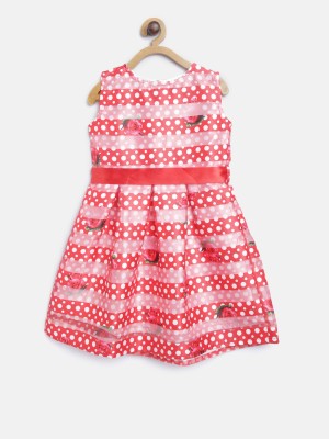 STYLESTONE Girls Midi/Knee Length Casual Dress(Red, Sleeveless)