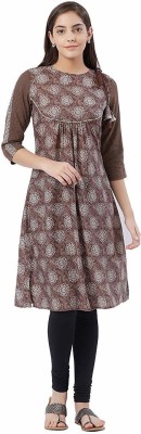 FUSION BEATS Women Printed Straight Kurta(Brown)