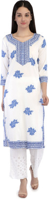 PepTrends Women Printed Straight Kurta(White)