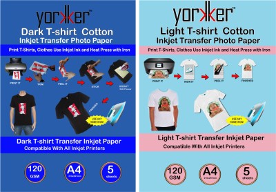 Yorkker Light and Dark T-shirt inkjet cotton Inkjet Transper Photo Paper Unruled A4 180 gsm Transfer Paper(Set of 1, White)