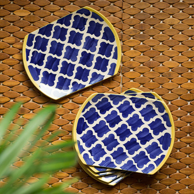 ExclusiveLane 'Moroccan Platter Package' Hand-Painted Plates - Set Of 6 - Ceramic Plate Set(Pack of 6, Microwave Safe)