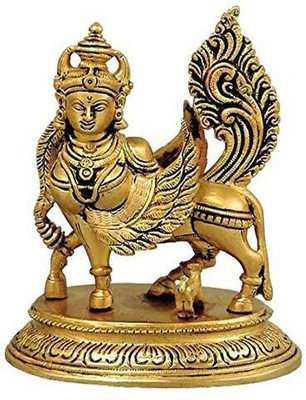 DevHandicrafts The Celestial Cow Kamadhenu - Brass Sculpture Decorative Showpiece  -  16.5 cm(Brass, Gold)