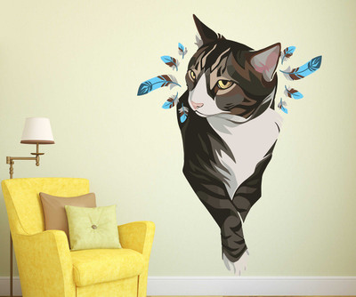 fuzzy 75 cm cat Self Adhesive Sticker(Pack of 1)