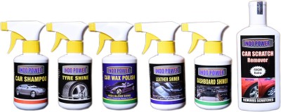 INDOPOWER DASHBOARD SHINER GUN 250mL.+LEATHER SHINER GUN 250ml.TYRE SHINER GUN 250ml.+CAR SHAMPOO GUN 250ml.+SCRATCH REMOVER 200gm.+CAR WAX POLISH GUN 250ml. DG154 Vehicle Interior Cleaner(1450 ml)