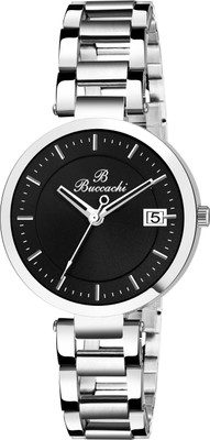 Buccachi Black Dial Date Functioning Water Resistant Stainless Steel Bracelet Watch for...