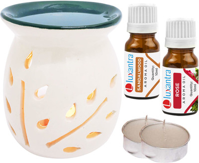 Luxantra Rose Aroma Oil with Tlight Ceramic Air Freshener Home Fragrance Aroma, Sandalwood Diffuser Set LX-TOPBLACKDIFF-2TL-SW-RS(5 x 4 ml)