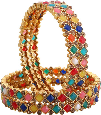 Penny Jewels Alloy Cubic Zirconia Brass Bangle Set(Pack of 4)