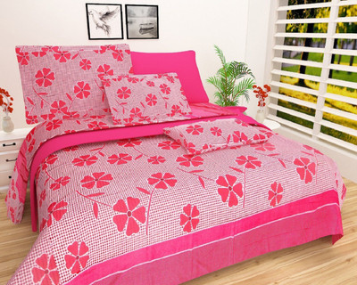 Kamboj Handloom 140 TC Polycotton Double 3D Printed Flat Bedsheet(Pack of 1, Pink)