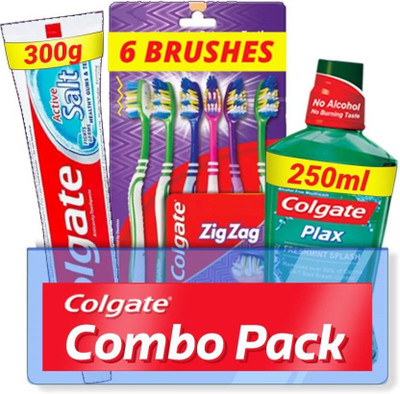 Colgate Active Salt Combo (6 Brushes, Mouthwash 250ml, Toothpaste 300g)(3 Items in the set)