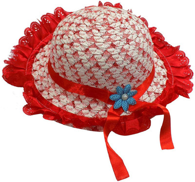 Bueno Summer Beach Hats For Kids Girls(Red, Pack of 1)