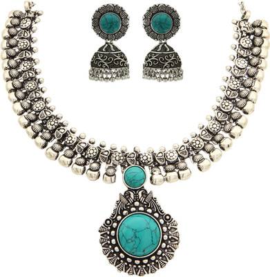 Sasitrends Metal Silver, Turquoise Jewellery Set(Pack of 1)