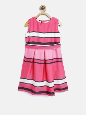 STYLESTONE Girls Midi/Knee Length Casual Dress(Pink, Sleeveless)
