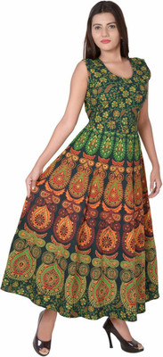 RAJDEVI JAIPUR PRINTS Cotton Silk Printed Gown/Anarkali Kurta & Bottom Material