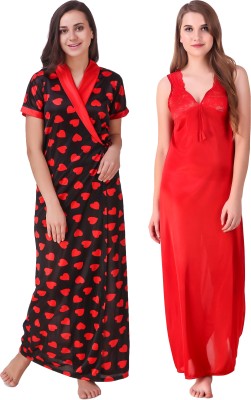 KEOTI Women Nighty with Robe(Red)