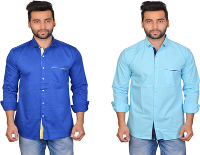 Cousin's Men Solid Casual Light Blue, Blue Shirt(Pack of 2)