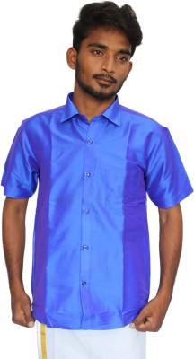 FIRST ONE FASHION BEATS Men Solid Party Blue Shirt