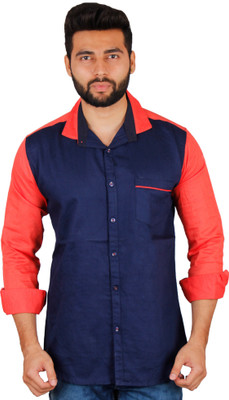 La Milano Men Solid Casual Dark Blue, Orange Shirt