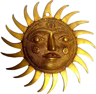 Purpledip Brass Idol Sun God Surya Dev Wall Hanging Decorative Showpiece  -  14 cm(Brass, Gold)