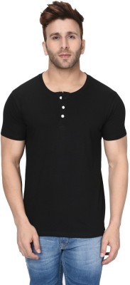 London Hills Solid Men Henley Neck Black T-Shirt