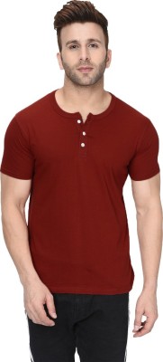 London Hills Solid Men Henley Neck Maroon T-Shirt