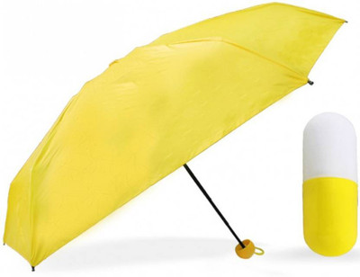 Poojara Unisex Ultra Mini UV Metal Made 4-Fold Travel Capsule umbrella Umbrella(Yellow)