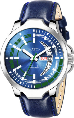 BRATON BT1956SM04 New stylist collection Blue Dial Silver Stainless Steel Strap Analog Day & Date working Wrist Analog Watch  - For Men